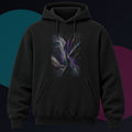 Celestial Fold Choir original KOSVYRE design on a black hoodie against a graphite studio background