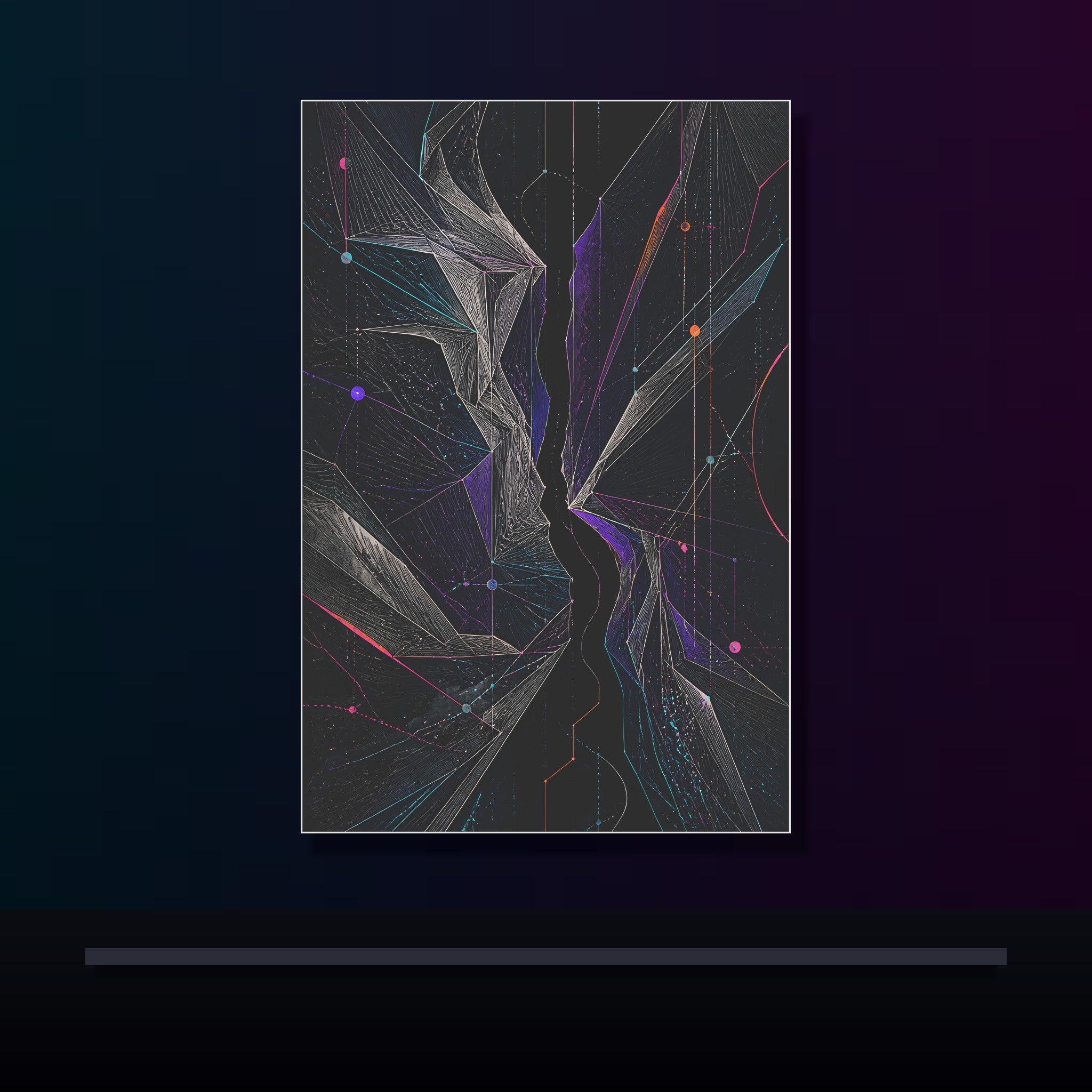 Celestial Fold Choir original KOSVYRE poster displayed in a dark psychedelic gallery setting