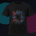 Chromatic Null Loom original KOSVYRE design on a black graphic tee against a graphite studio background