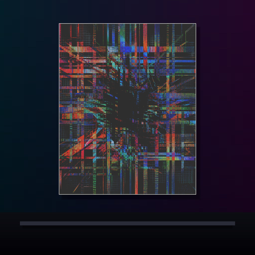 Chromatic Null Loom original KOSVYRE poster displayed in a dark psychedelic gallery setting