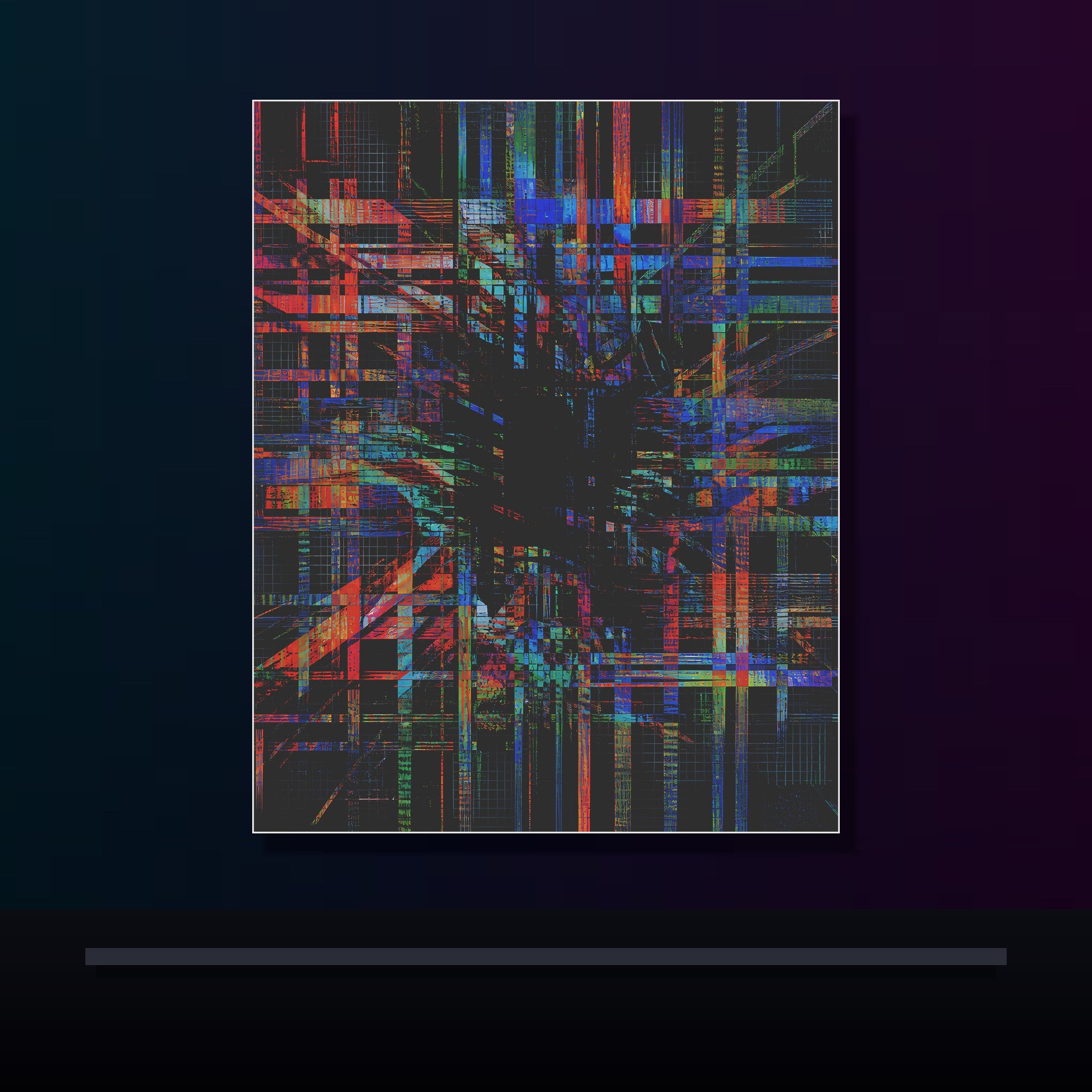 Chromatic Null Loom original KOSVYRE poster displayed in a dark psychedelic gallery setting