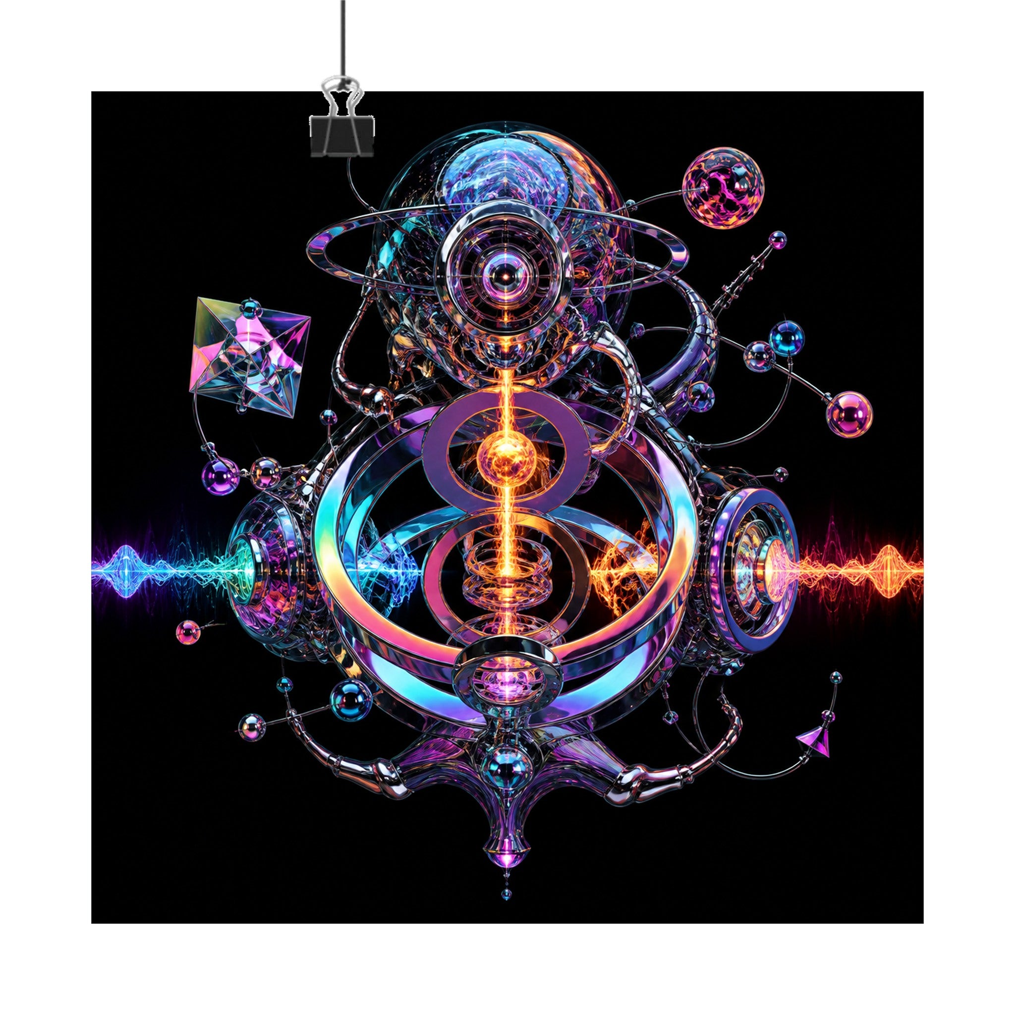 Chromatic Relay original KOSVYRE art print displayed with binder clips