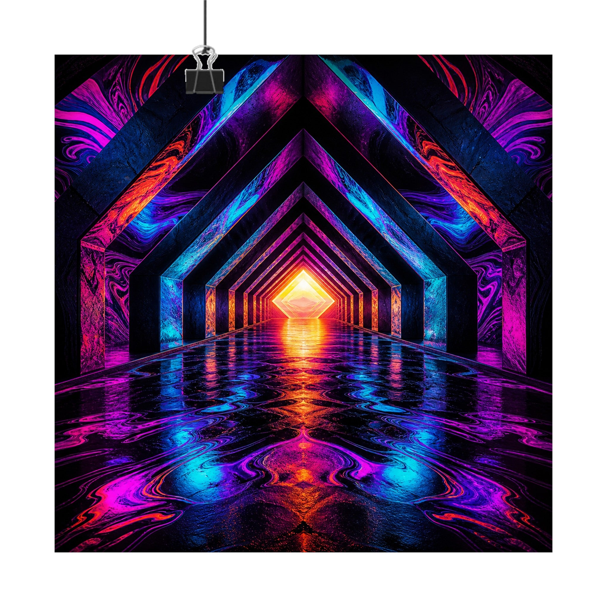 Chromatic Underpass original KOSVYRE art print displayed with binder clips