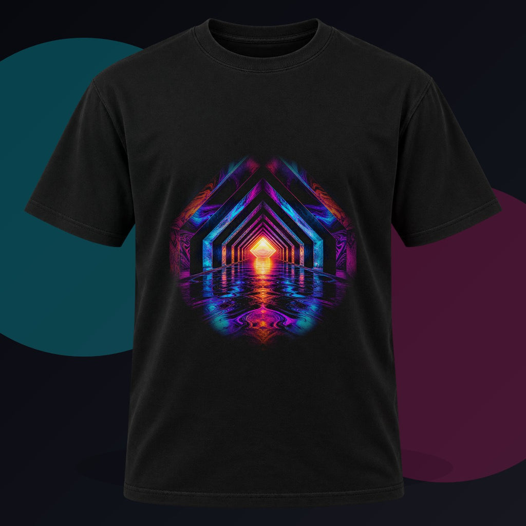Chromatic Underpass original KOSVYRE design on a black graphic tee against a graphite studio background