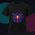 Chromatic Underpass original KOSVYRE design on a black graphic tee against a graphite studio background