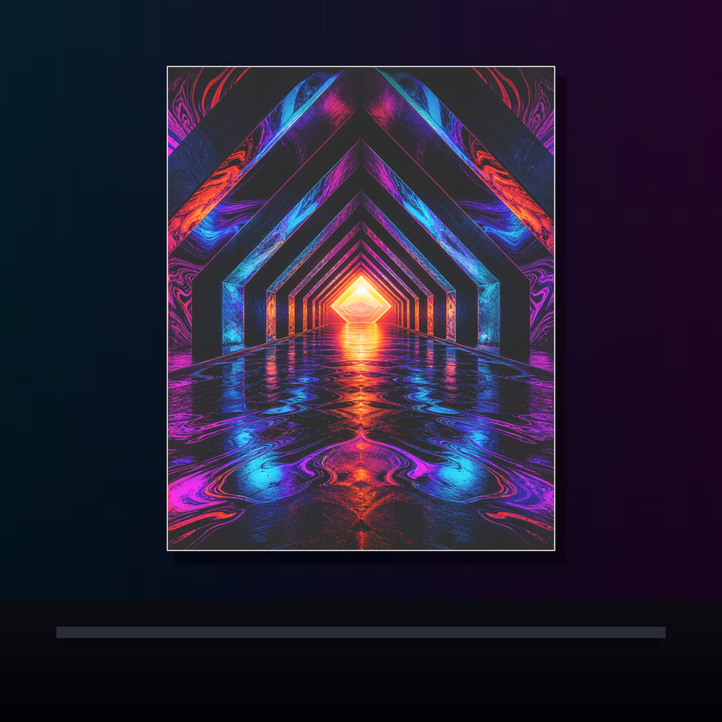 Chromatic Underpass original KOSVYRE poster displayed in a dark psychedelic gallery setting