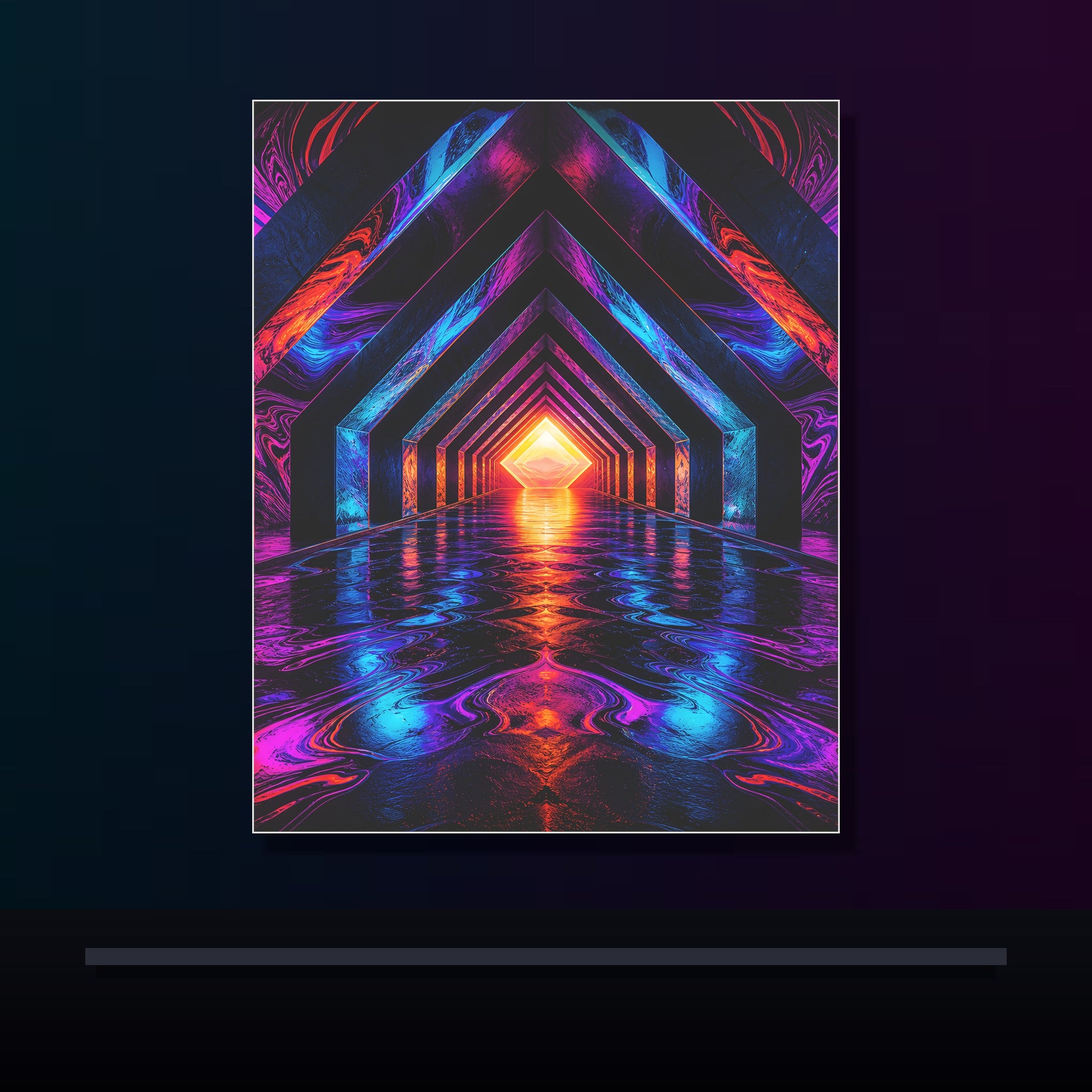 Chromatic Underpass original KOSVYRE poster displayed in a dark psychedelic gallery setting