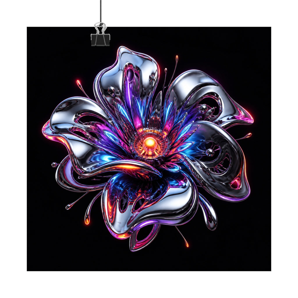 Chrome Bloom Organism original KOSVYRE art print displayed with binder clips