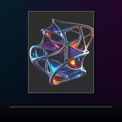 Chrome Lattice Vessel original KOSVYRE poster displayed in a dark psychedelic gallery setting