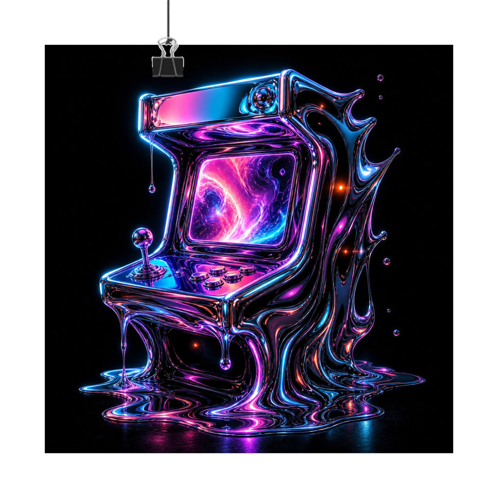 Chrome Memory Arcade original KOSVYRE art print displayed with binder clips