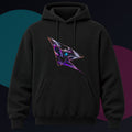 Chrome Suture Kite original KOSVYRE design on a black hoodie against a graphite studio background
