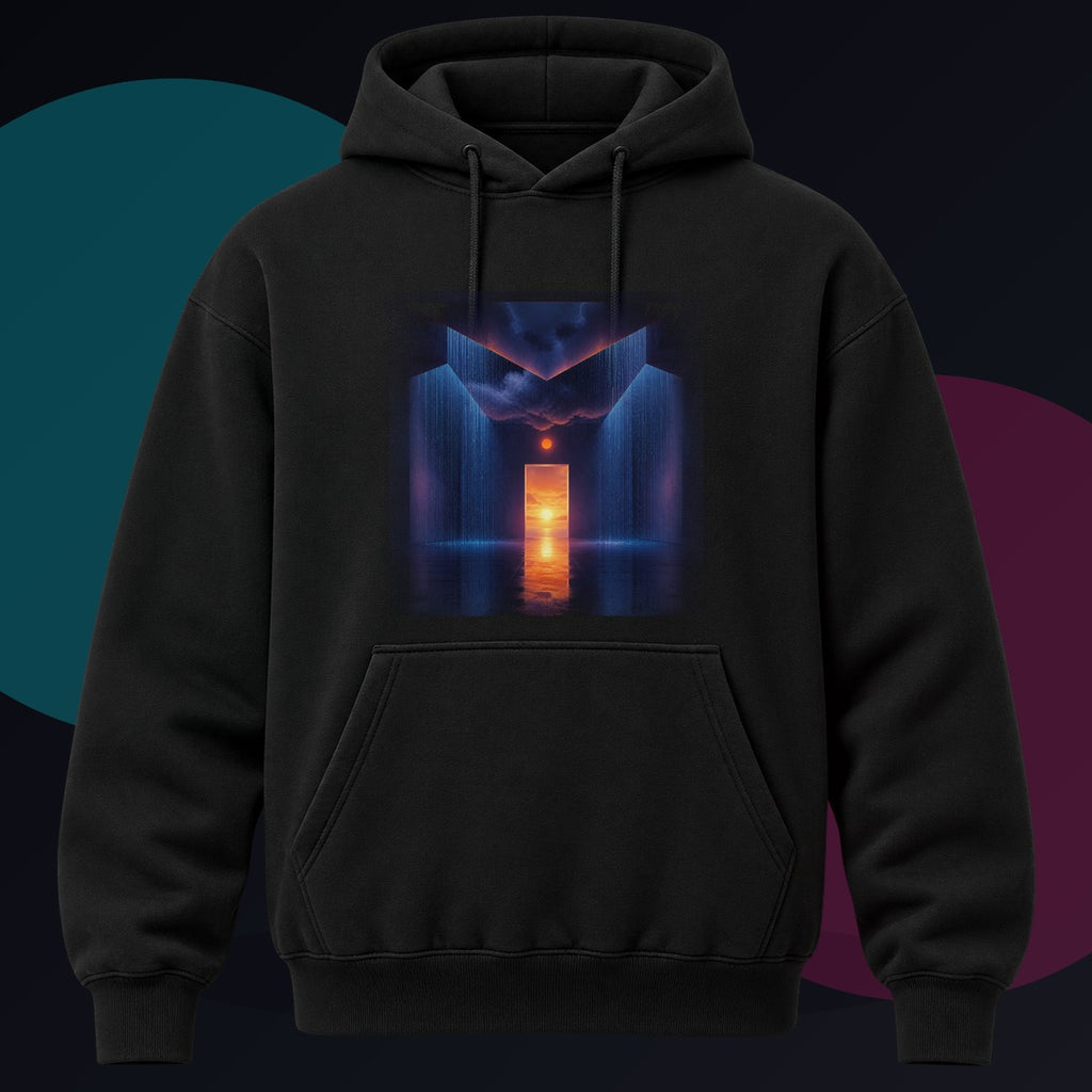 Chrome Tidal Organ original KOSVYRE design on a black hoodie against a graphite studio background