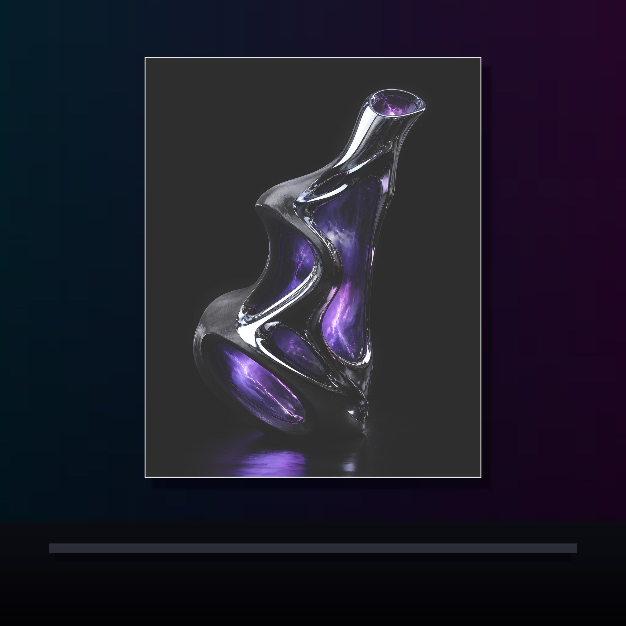 Chrome Vessel Nocturne original KOSVYRE poster displayed in a dark psychedelic gallery setting