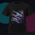 Chrome Weather Loom original KOSVYRE design on a black graphic tee against a graphite studio background