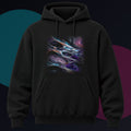 Chrome Weather Loom original KOSVYRE design on a black hoodie against a graphite studio background