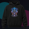 Chrome Weather Organ original KOSVYRE design on a black hoodie against a graphite studio background