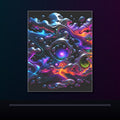 Chrome Weather Veil original KOSVYRE poster displayed in a dark psychedelic gallery setting