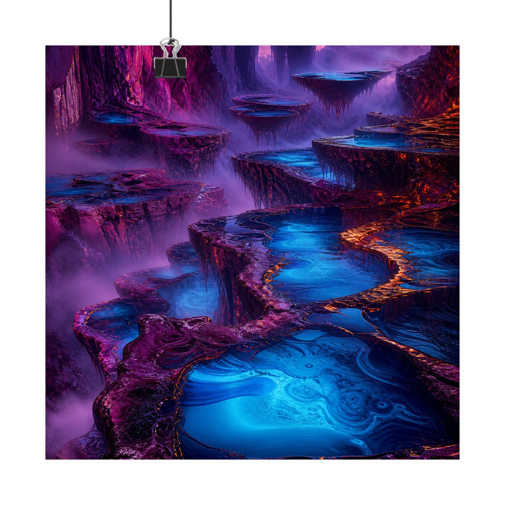 Cobalt Liminal Reservoir original KOSVYRE art print displayed with binder clips