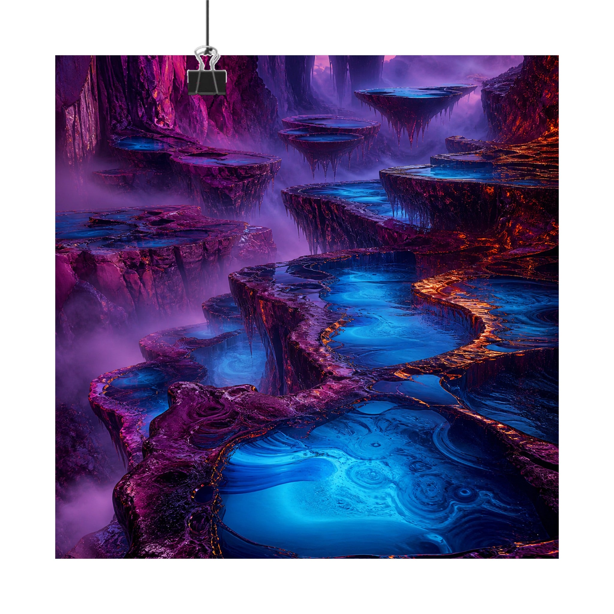 Cobalt Liminal Reservoir original KOSVYRE art print displayed with binder clips
