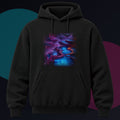 Cobalt Liminal Reservoir original KOSVYRE design on a black hoodie against a graphite studio background