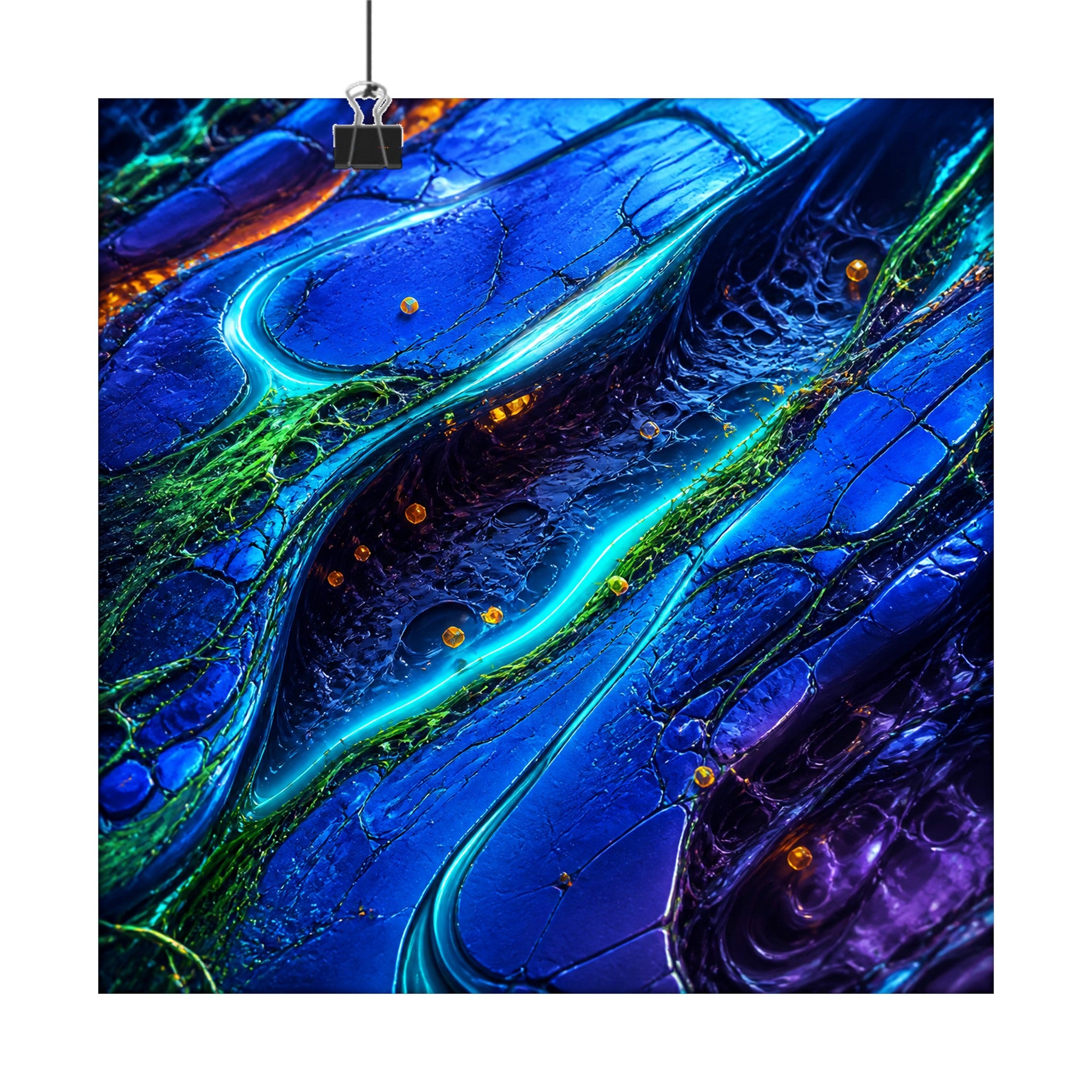 Cobalt Wound Garden original KOSVYRE art print displayed with binder clips