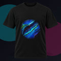 Cobalt Wound Garden original KOSVYRE design on a black graphic tee against a graphite studio background