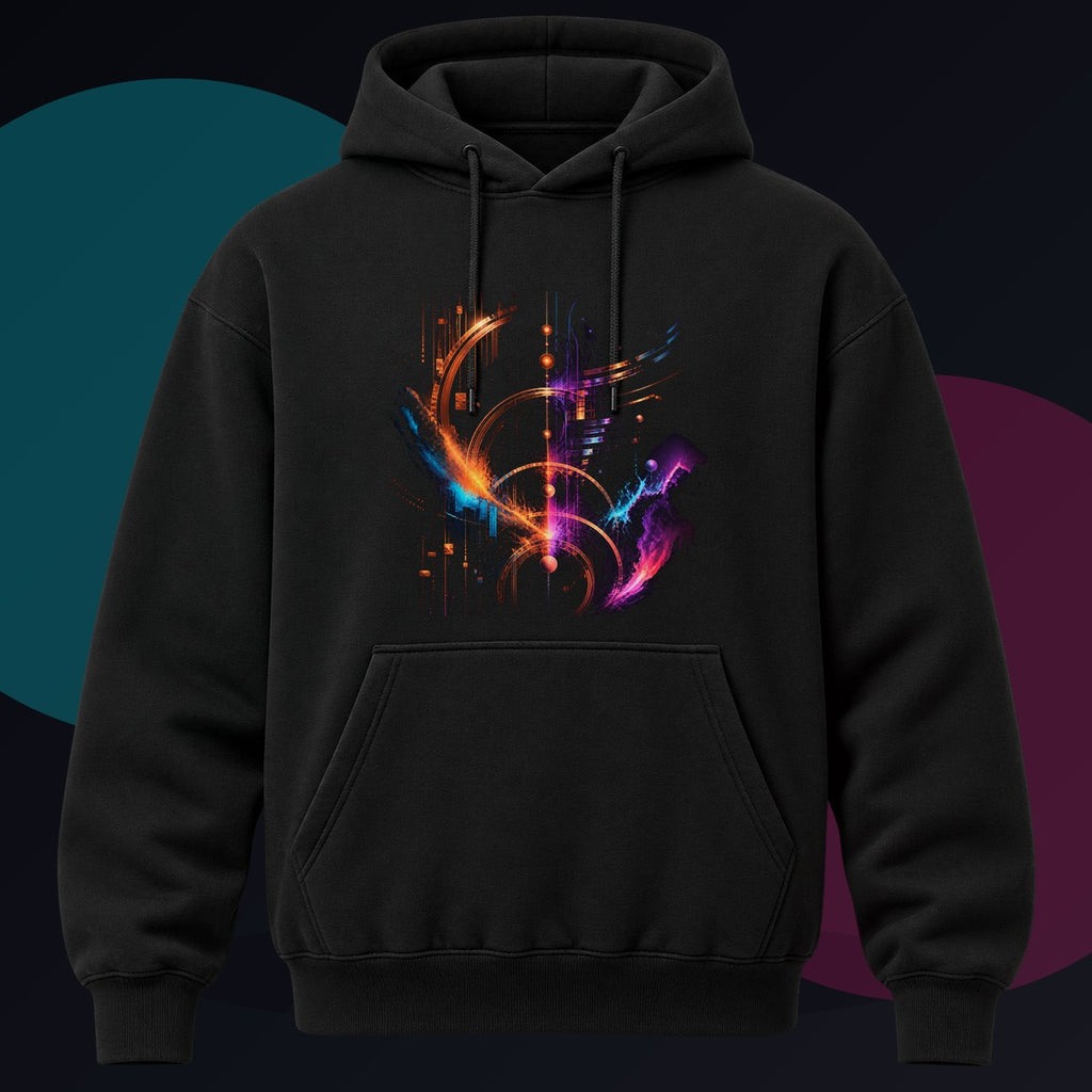 Copper Night Meridian original KOSVYRE design on a black hoodie against a graphite studio background