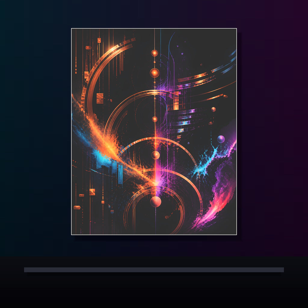 Copper Night Meridian original KOSVYRE poster displayed in a dark psychedelic gallery setting