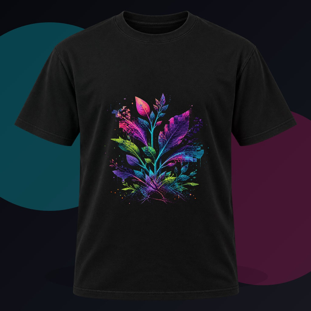 Corrupted Garden Protocol original KOSVYRE design on a black graphic tee against a graphite studio background