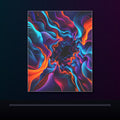 Cyan Bloom Parallax original KOSVYRE poster displayed in a dark psychedelic gallery setting