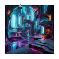 Cyan Suture Cathedral original KOSVYRE art print displayed with binder clips
