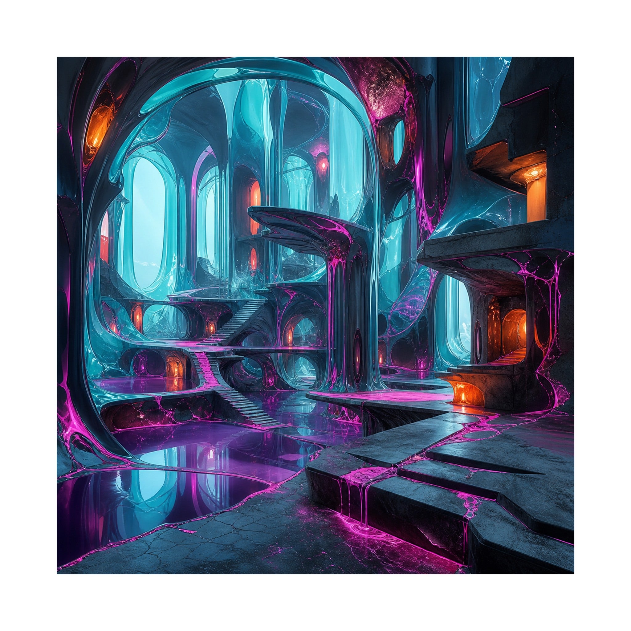 Cyan Suture Cathedral original KOSVYRE art print shown on a clean white display