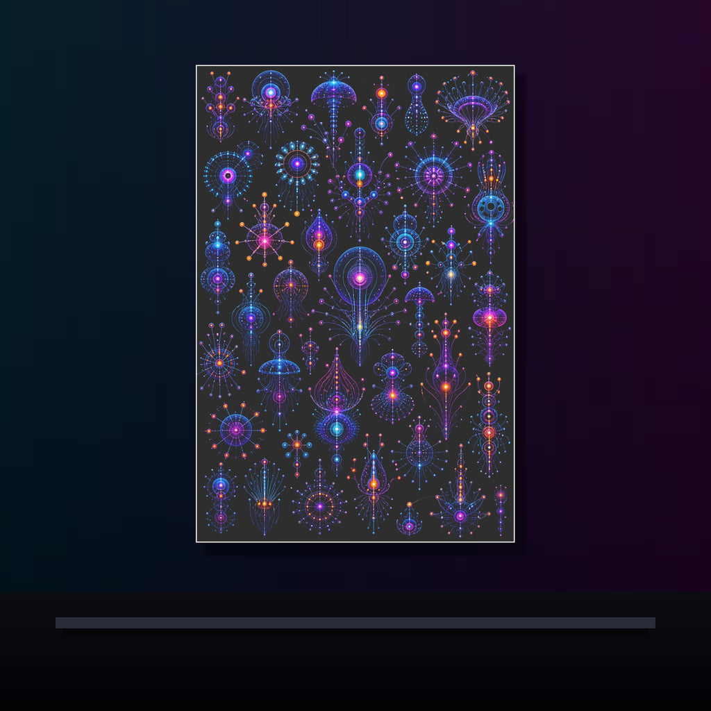 Deep Signal Menagerie original KOSVYRE poster displayed in a dark psychedelic gallery setting