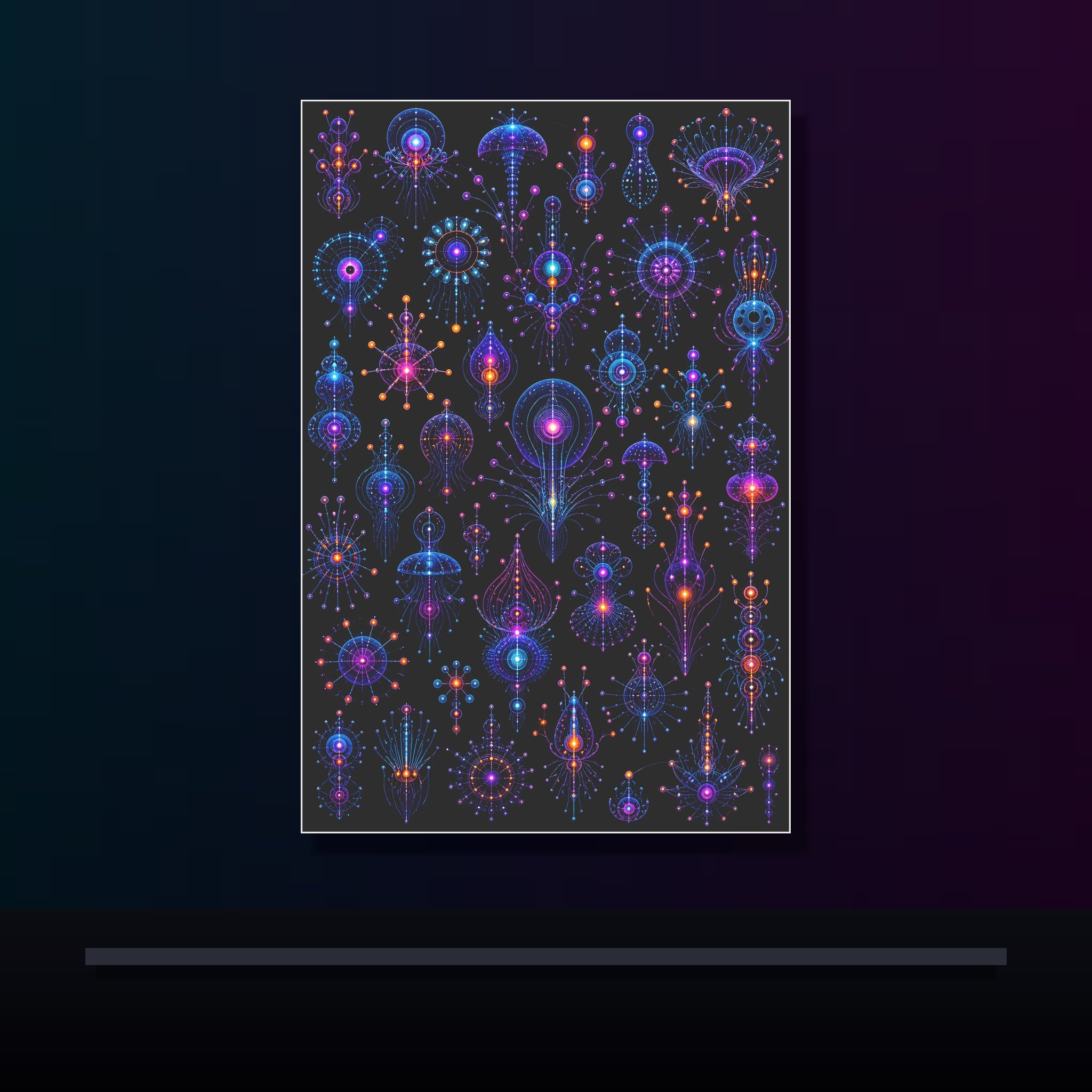 Deep Signal Menagerie original KOSVYRE poster displayed in a dark psychedelic gallery setting