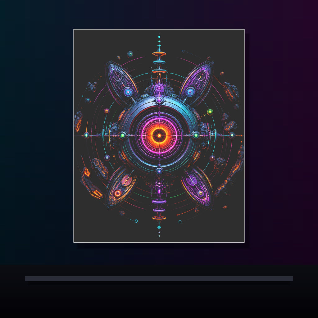 Deep Space Dialtone original KOSVYRE poster displayed in a dark psychedelic gallery setting