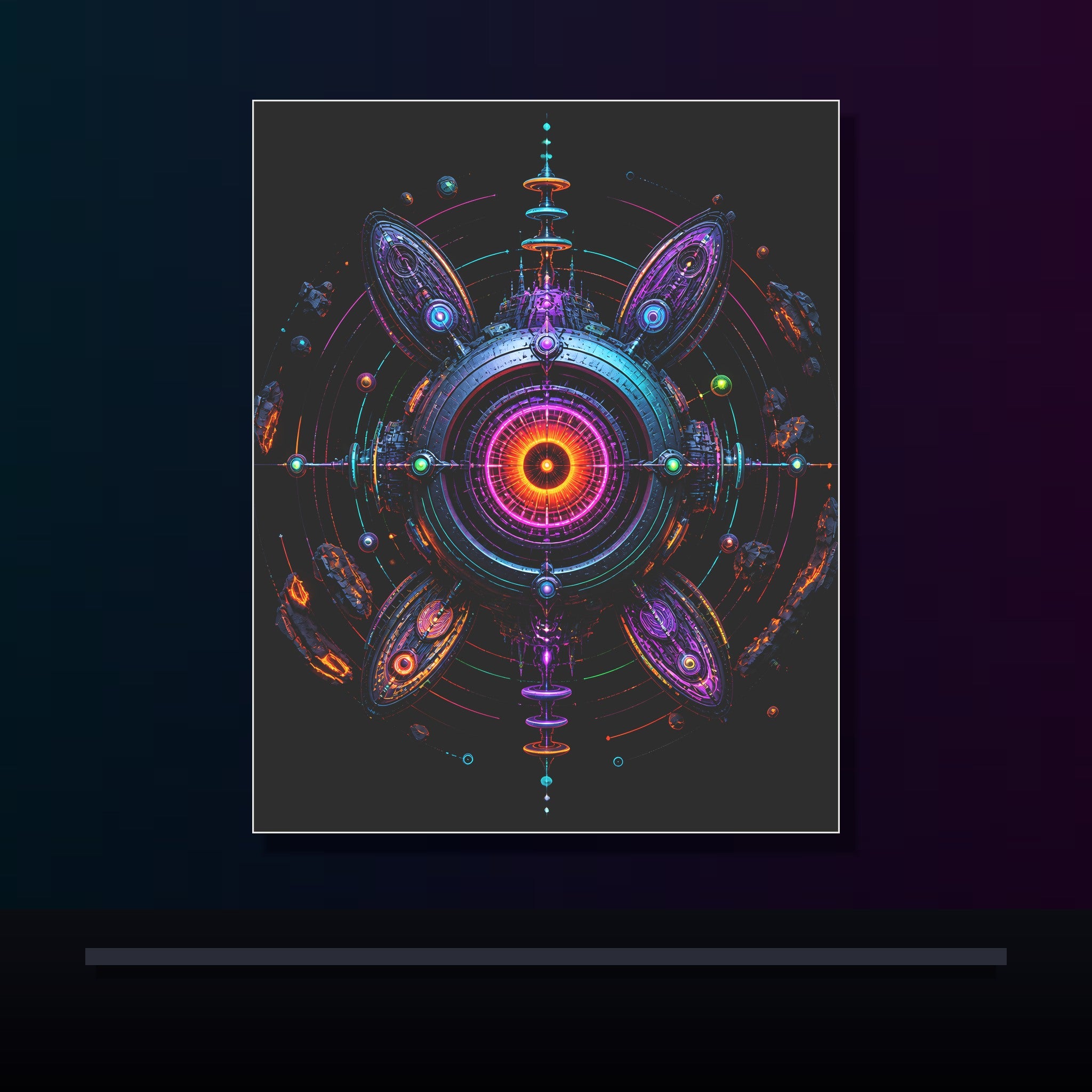 Deep Space Dialtone original KOSVYRE poster displayed in a dark psychedelic gallery setting