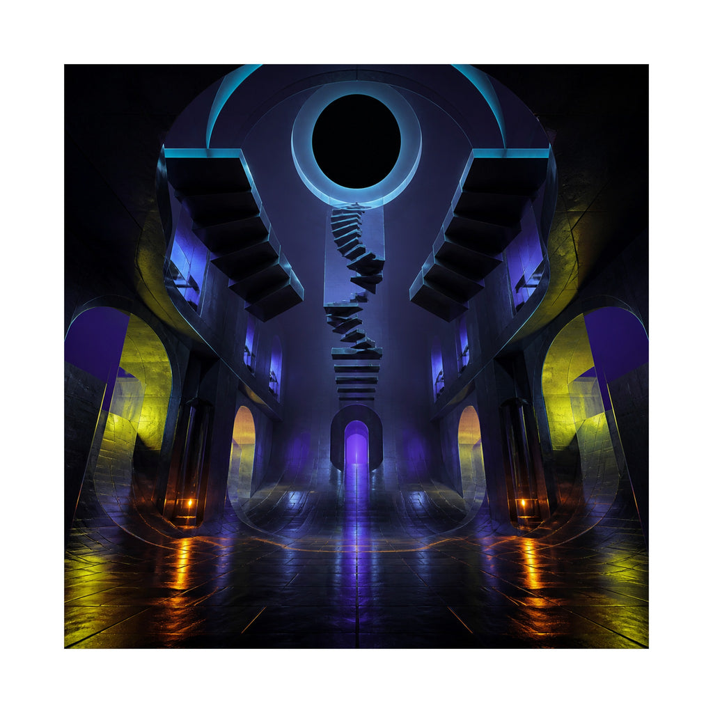Duskless Atrium original KOSVYRE art print shown on a clean white display
