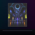 Duskless Atrium original KOSVYRE poster displayed in a dark psychedelic gallery setting