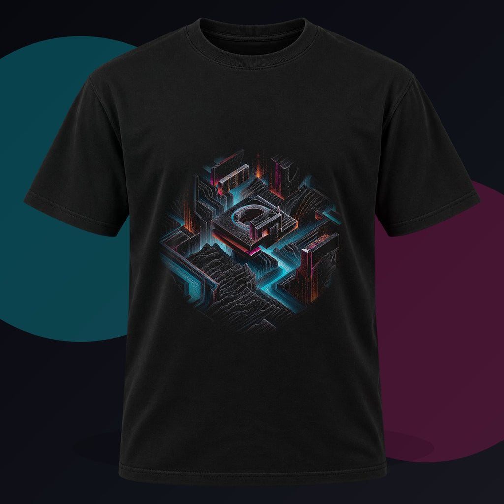 Echoes in the Salt Machine original KOSVYRE design on a black graphic tee against a graphite studio background