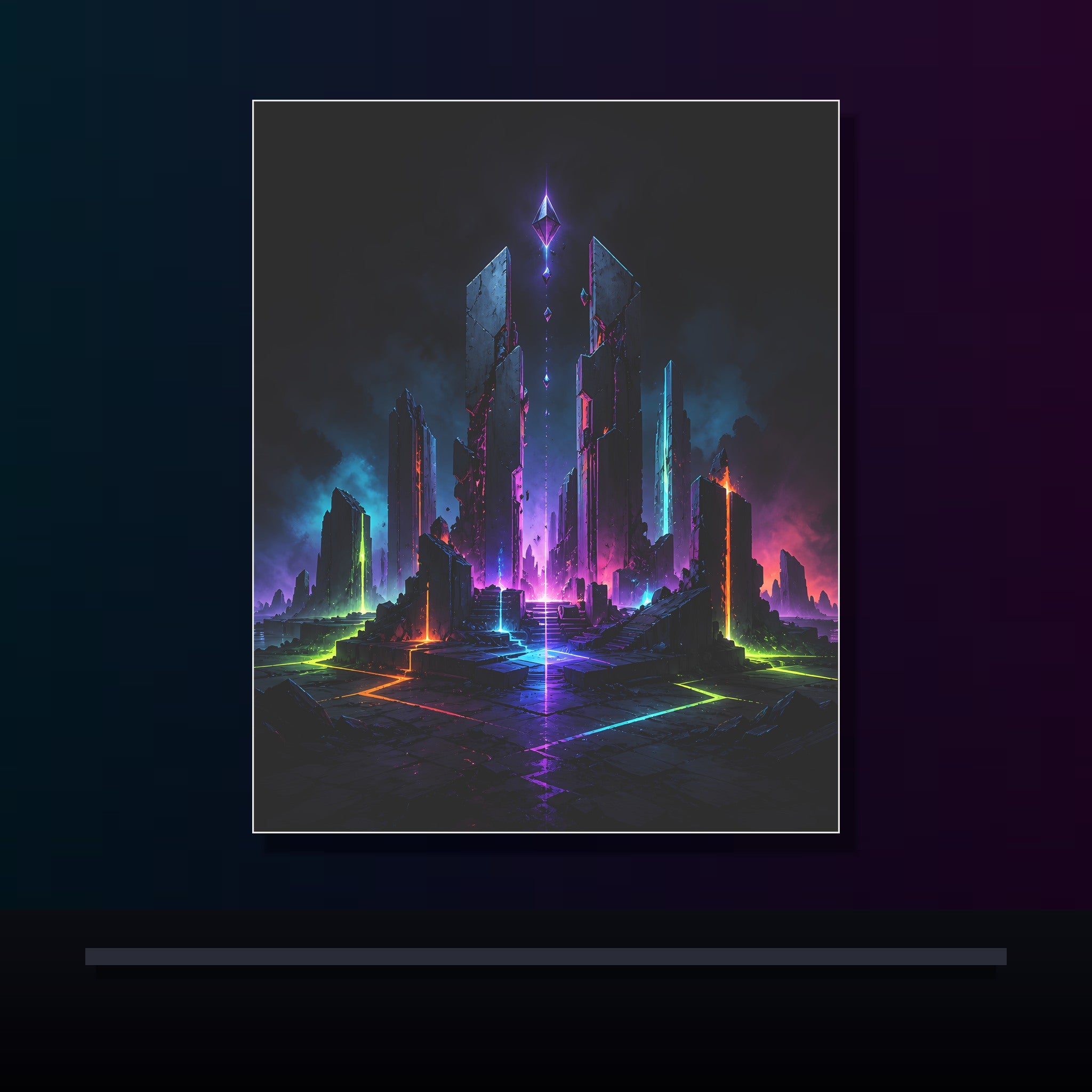 Electric Ruins original KOSVYRE poster displayed in a dark psychedelic gallery setting
