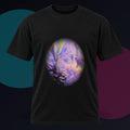 Elsewhere Orchard original KOSVYRE design on a black graphic tee against a graphite studio background