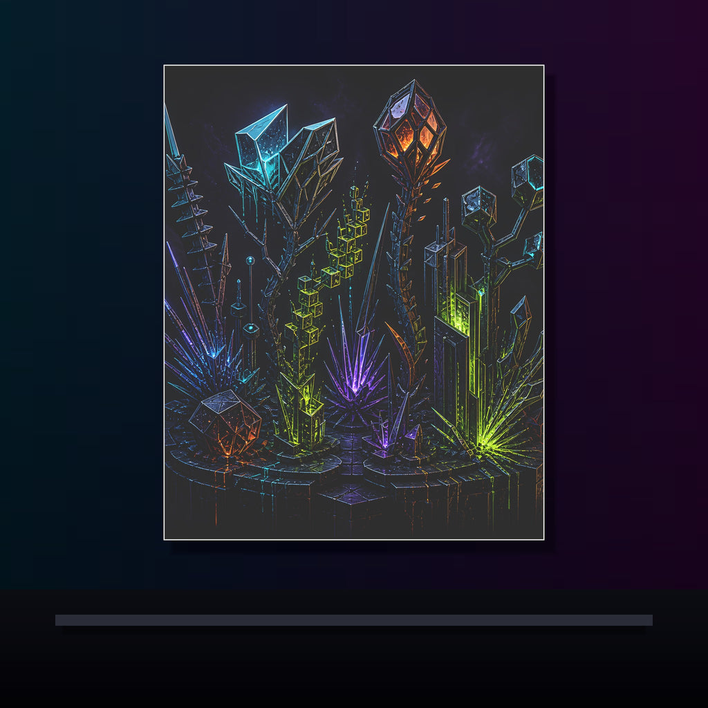 Entropy Garden original KOSVYRE poster displayed in a dark psychedelic gallery setting