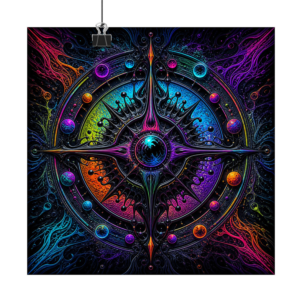Ferrofluid Dream Compass original KOSVYRE art print displayed with binder clips