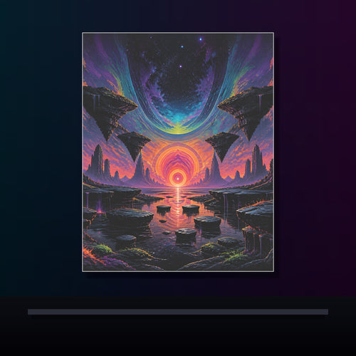 Folded Horizon original KOSVYRE poster displayed in a dark psychedelic gallery setting