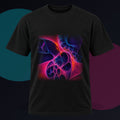 Fractal Velvet Relay original KOSVYRE design on a black graphic tee against a graphite studio background