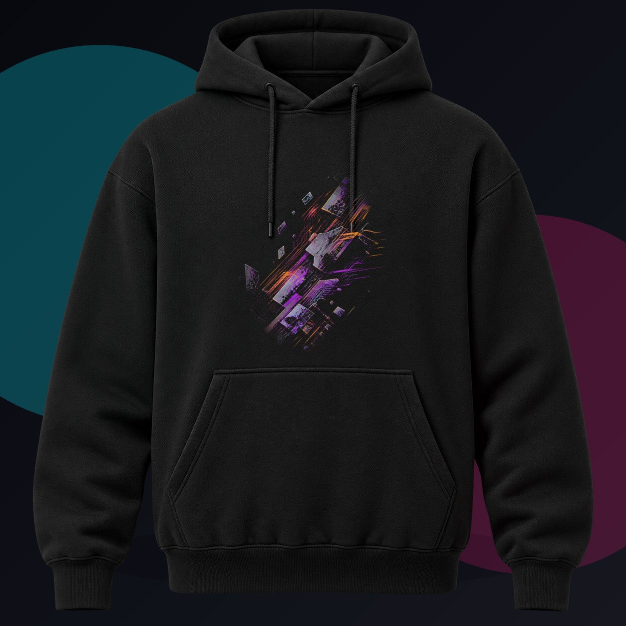 Ghost Circuit Parade original KOSVYRE design on a black hoodie against a graphite studio background
