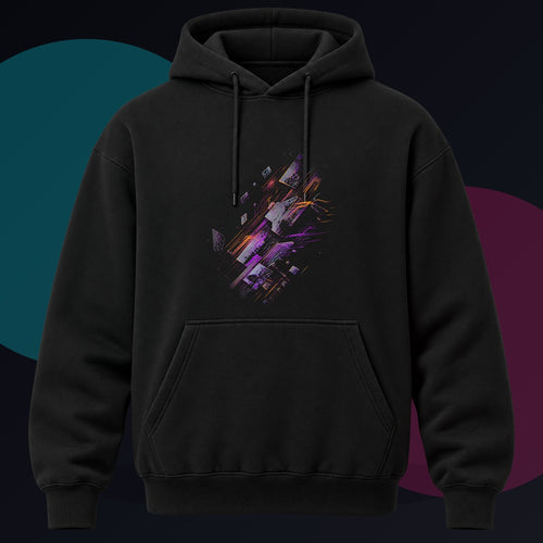 Ghost Circuit Parade original KOSVYRE design on a black hoodie against a graphite studio background