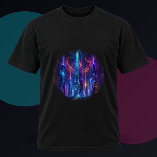 Ghost Geometry original KOSVYRE design on a black graphic tee against a graphite studio background