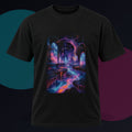 Ghost Relay Basin original KOSVYRE design on a black graphic tee against a graphite studio background
