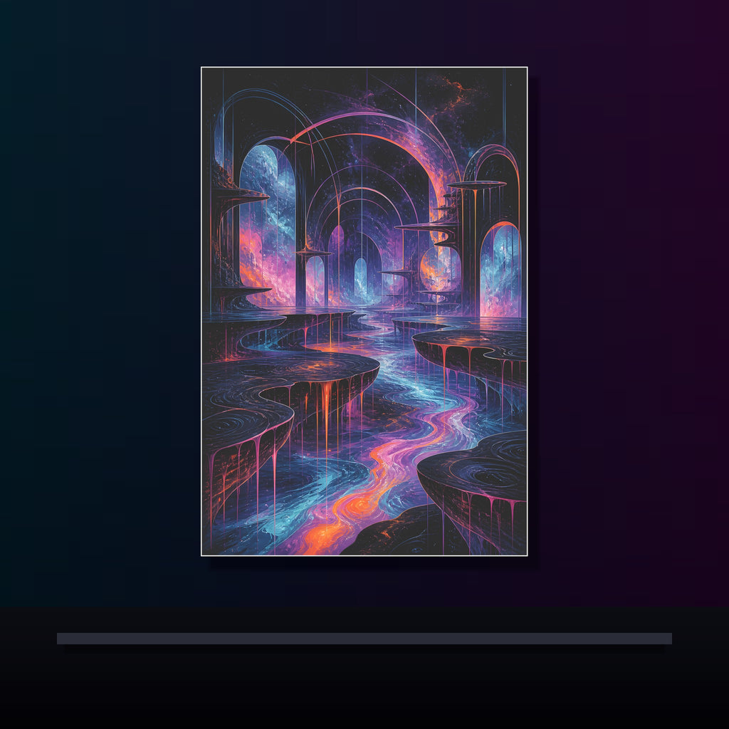 Ghost Relay Basin original KOSVYRE poster displayed in a dark psychedelic gallery setting